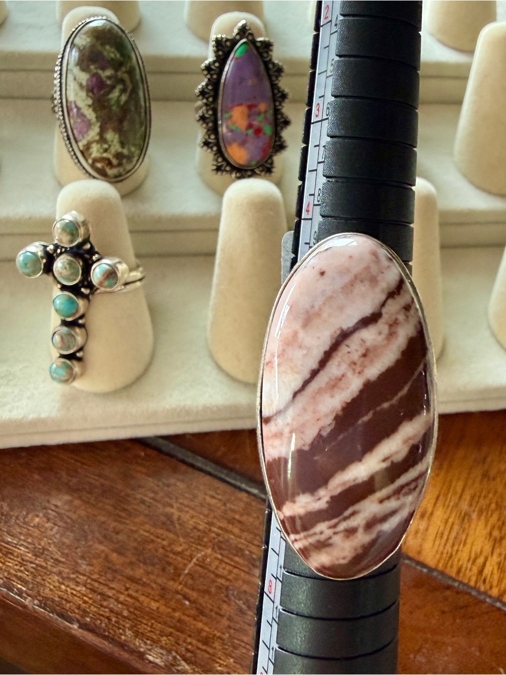 Handcrafted Brown and Cream Zebra Jasper Oval Statement Ring 6